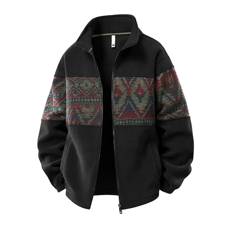 Men's Retro Ethnic Fleece Lined Zip Up Stand Collar Cardigan Jacket, 4-Pack