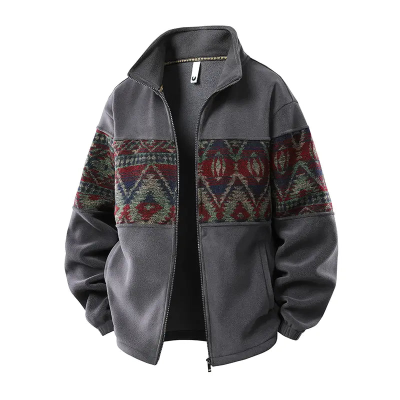 Men's Retro Ethnic Fleece Lined Zip Up Stand Collar Cardigan Jacket, 4-Pack