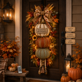 🏡🎃Lighted Stacked Pumpkin Fall Front Door Decoration, 3 Interchangeable Seasonal Plaques for Autumn, Halloween & Thanksgiving